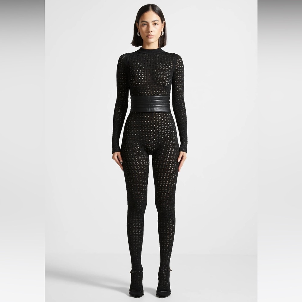 MANIERE DE VOIR POINTELLE KNIT JUMPSUIT WITH BELT